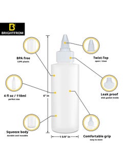 BRIGHTFROM Condiment Squeeze Bottles, 4 Oz Empty Squirt Bottle With Twist Top Cap, Leak Proof - Great For Ketchup, Mustard, Syrup, Sauces, Dressing, Oil, Arts And Crafts, Bpa Free Plastic - 4 Pack  - Image 2