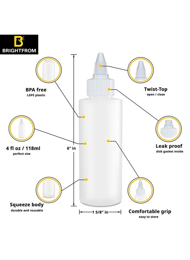 BRIGHTFROM Condiment Squeeze Bottles, 4 Oz Empty Squirt Bottle With Twist Top Cap, Leak Proof - Great For Ketchup, Mustard, Syrup, Sauces, Dressing, Oil, Arts And Crafts, Bpa Free Plastic - 4 Pack - Image 2