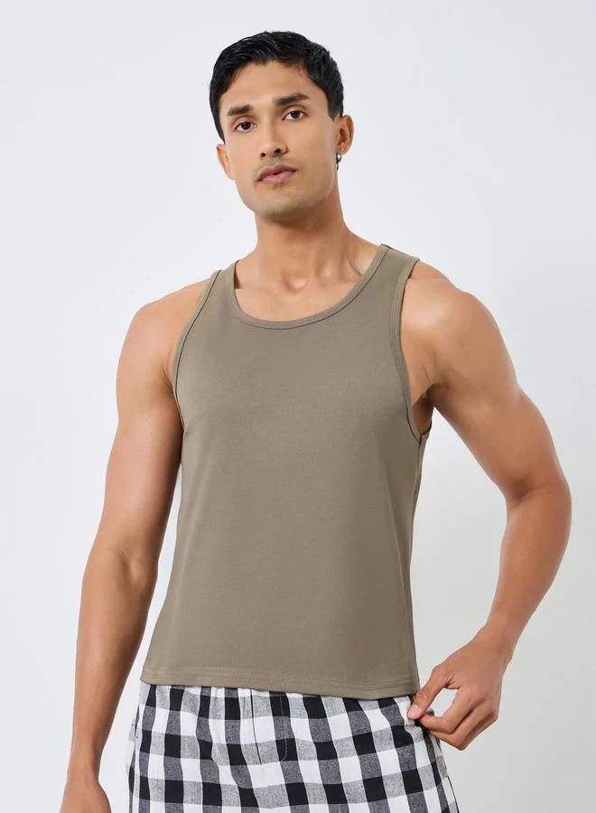 Men Olive Cotton Tank