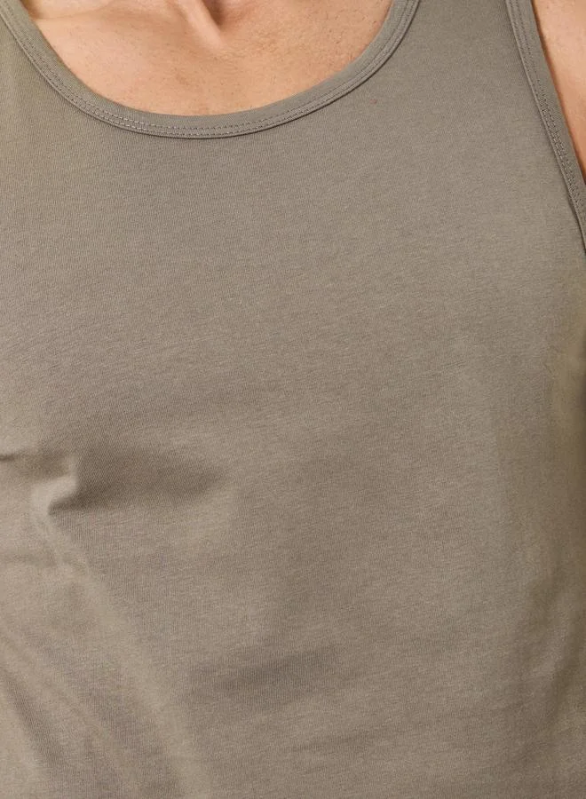 Styli  Men Olive Cotton Tank for Men | Best Price UAE