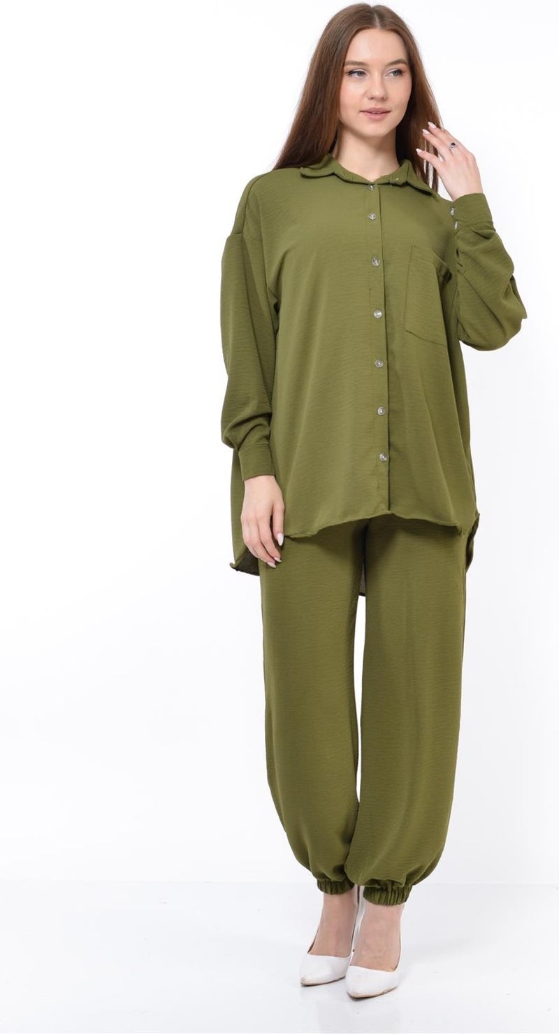 Nuseel Women Aerobin Shirt-Pants Bottom Top Double Set Khaki - Image 3