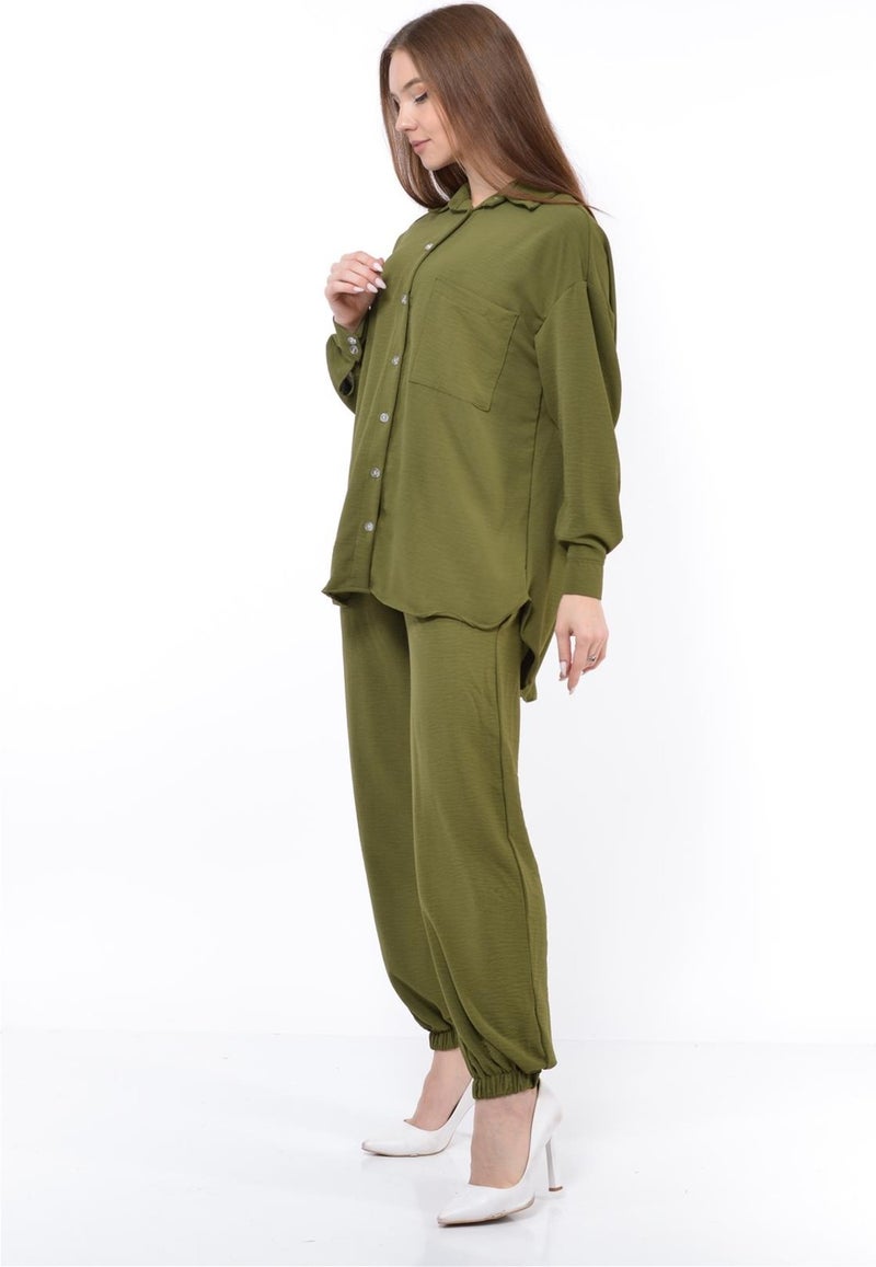 Nuseel Women Aerobin Shirt-Pants Bottom Top Double Set Khaki - Image 1