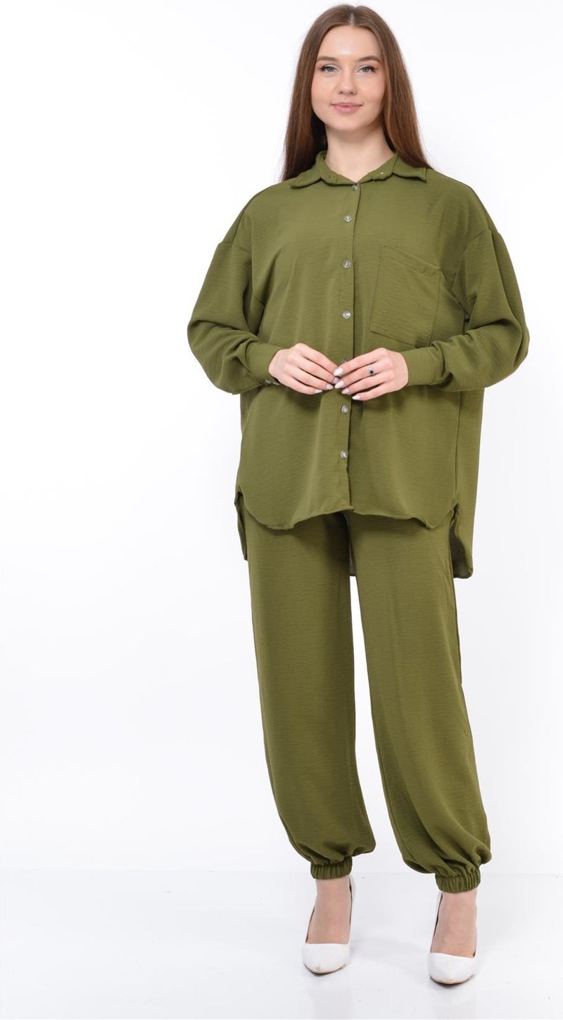 Nuseel Women Aerobin Shirt-Pants Bottom Top Double Set Khaki - Image 5