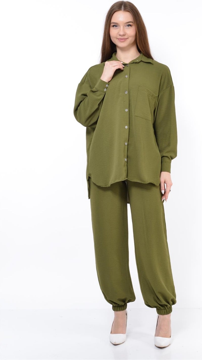 Nuseel Women Aerobin Shirt-Pants Bottom Top Double Set Khaki - Image 4