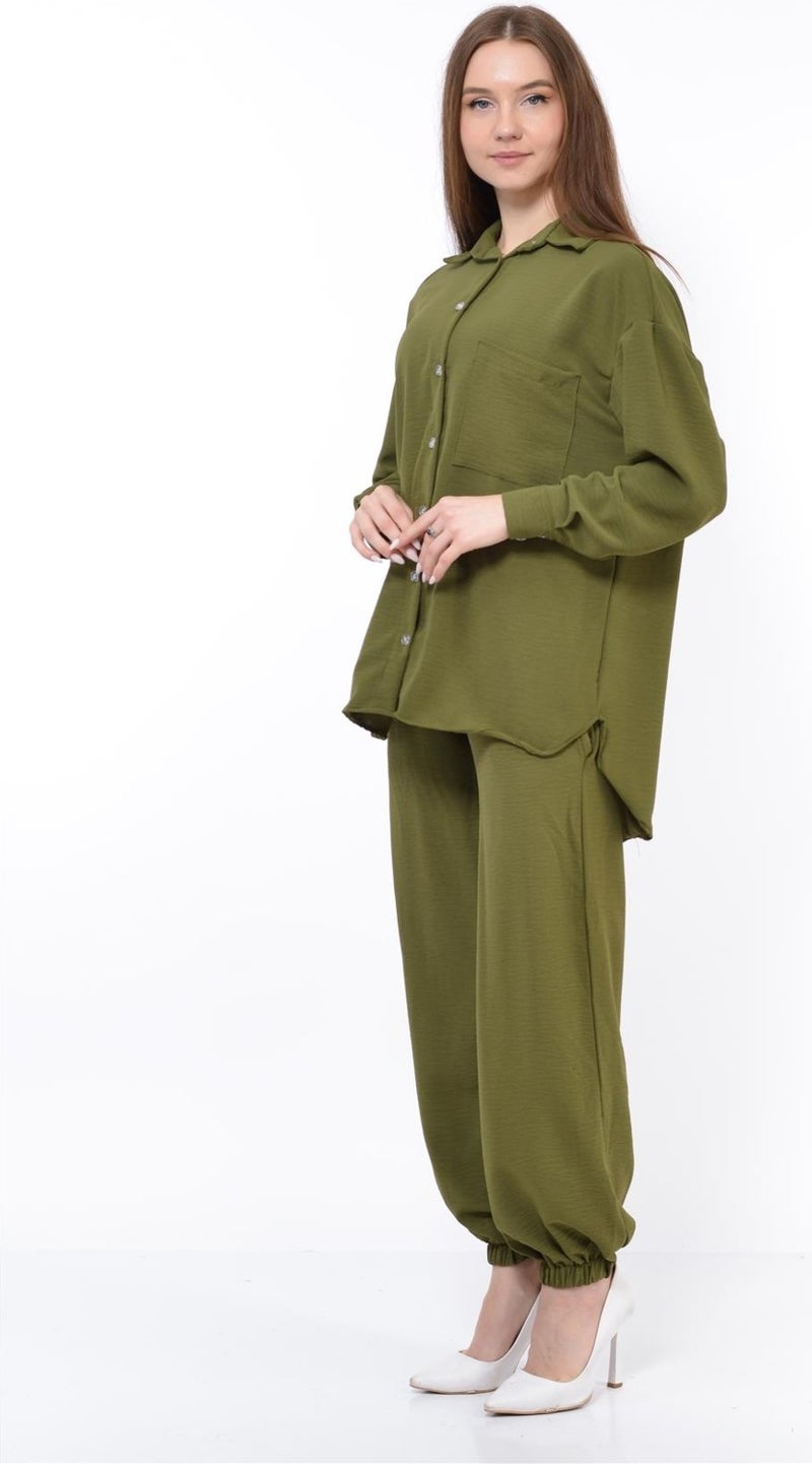 Nuseel Women Aerobin Shirt-Pants Bottom Top Double Set Khaki - Image 2