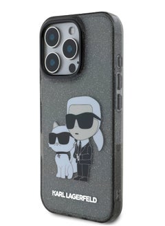 كارل لاغرفيلد جراب IML Glitter Hard Cover لهاتف آيفون 16 برو مع شعار Karl & Choupette NFT / حماية من السقوط / تصميم نحيف / قبضة مريحة - أسود  - Image 5
