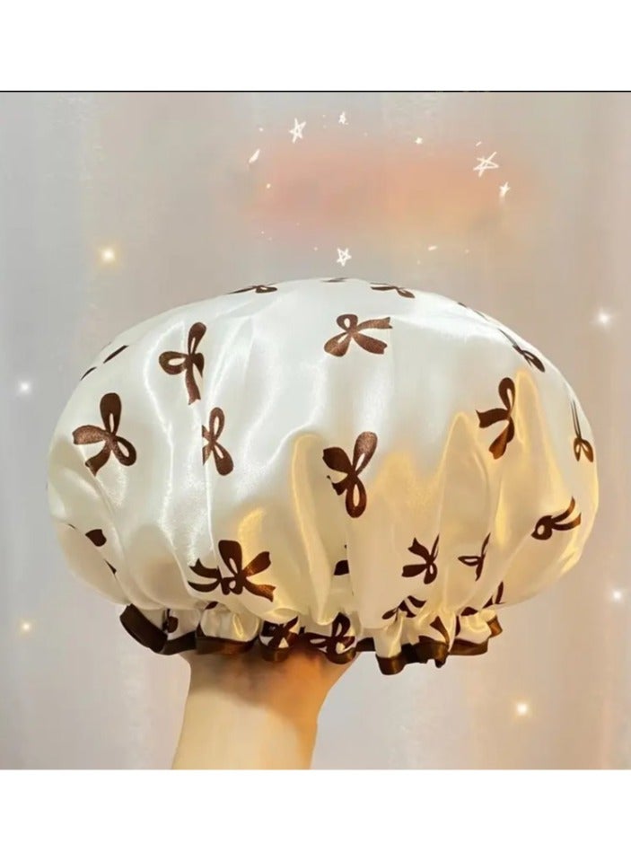 قبعات استحمام قابلة لاعادة الاستخدام مزدوجة الطبقات بشريط مطاطي قبعة شعر للحمام والمنتجعات الصحية والمنزل والصالون لون ابيض - Image 1