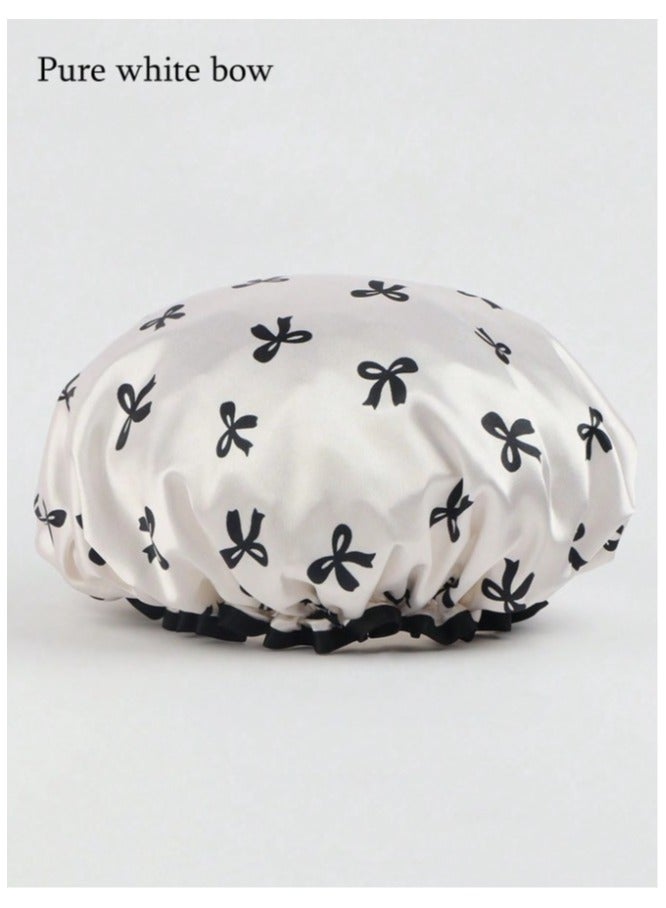 قبعات استحمام قابلة لاعادة الاستخدام مزدوجة الطبقات بشريط مطاطي قبعة شعر للحمام والمنتجعات الصحية والمنزل والصالون لون ابيض - Image 3