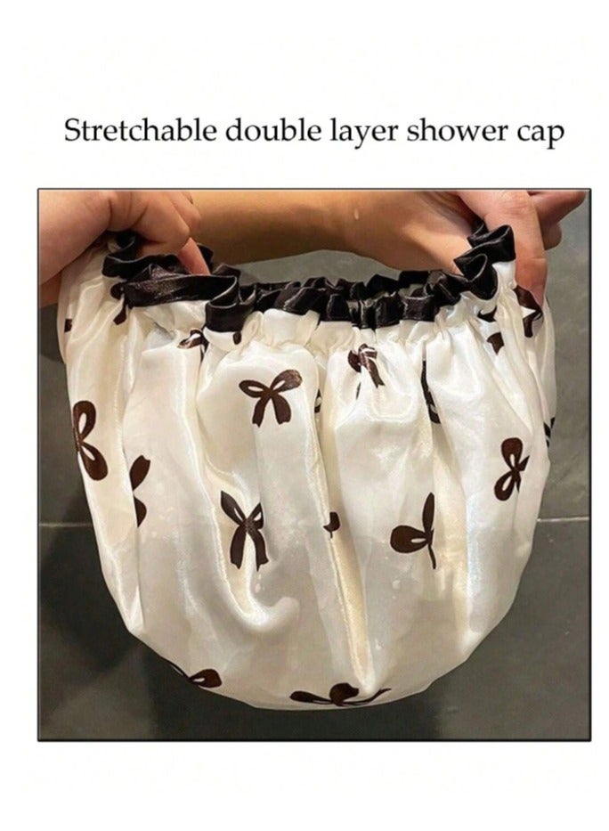 قبعات استحمام قابلة لاعادة الاستخدام مزدوجة الطبقات بشريط مطاطي قبعة شعر للحمام والمنتجعات الصحية والمنزل والصالون لون ابيض - Image 2