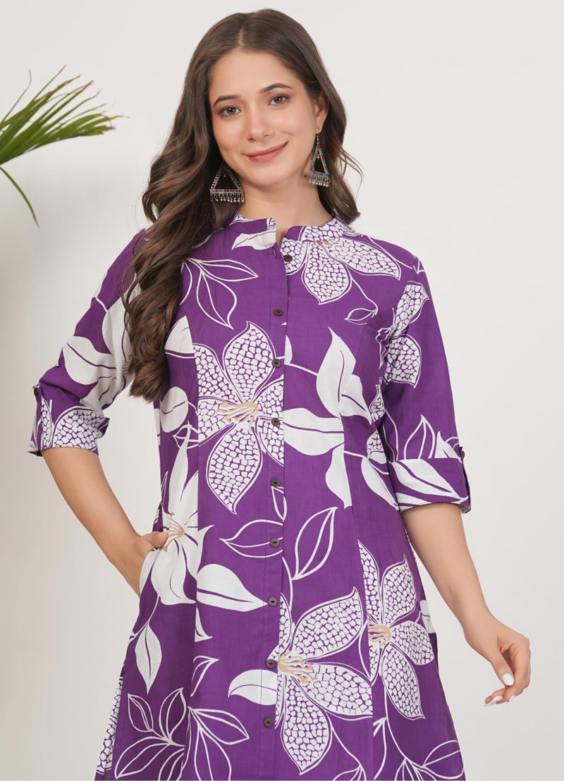 rytras Women's Pure Cotton Printed Ethnic Wear A-Line Kurta Set with Palazzo Pants(RYT648,Purple,XL) - Image 5