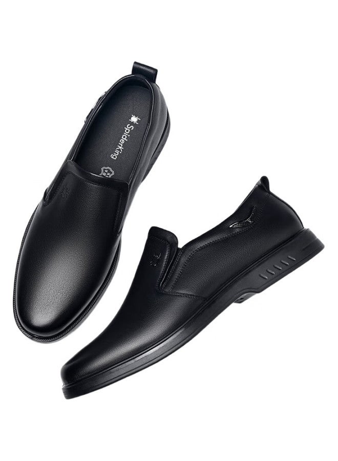 Spider King Leather Shoes For Men, Cowhide British Style Slip-On Business Soft-Soled Dad Shoes 22691 Black 41 - Image 1