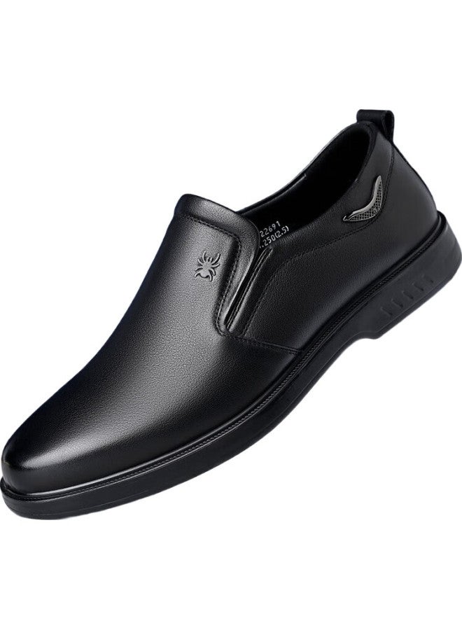 Spider King Leather Shoes For Men, Cowhide British Style Slip-On Business Soft-Soled Dad Shoes 22691 Black 41 - Image 2
