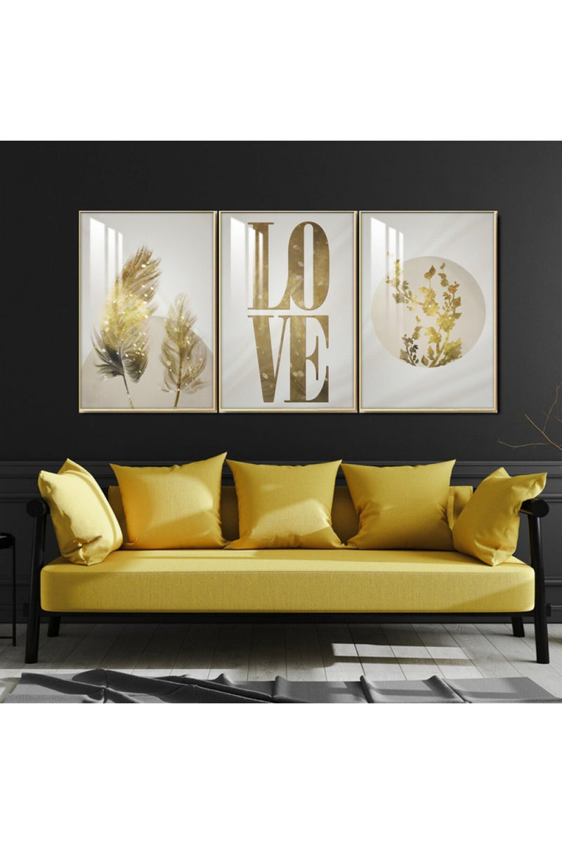 Marktna Three wooden wall painting with a frame and a clear acrylic layer - Image 1