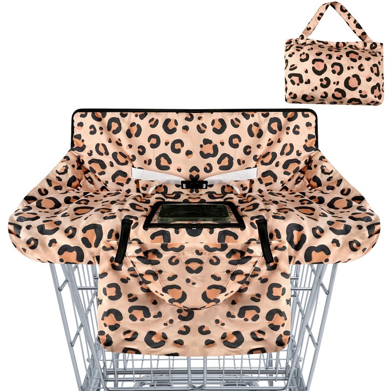 Polovillae 2in1 Shopping Cart Cover for Babies Soft Padded Grocery Cart Cover for Baby Boy Girl Yellow Leopard Texture Pattern Soft Padded Safety Harness Protect and Comfort Your Baby While Shopping - Image 2