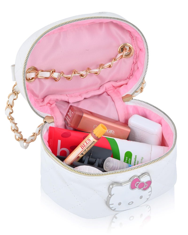 Fast Forward Sanrio Hello Kitty Makeup Bag for Women | Mini Hello Kitty PU Leather Cosmetic Bag Crossbody Travel Toiletry Bag for Women | Mini Hello Kitty Train Case Make Up Travel Bag - Image 4