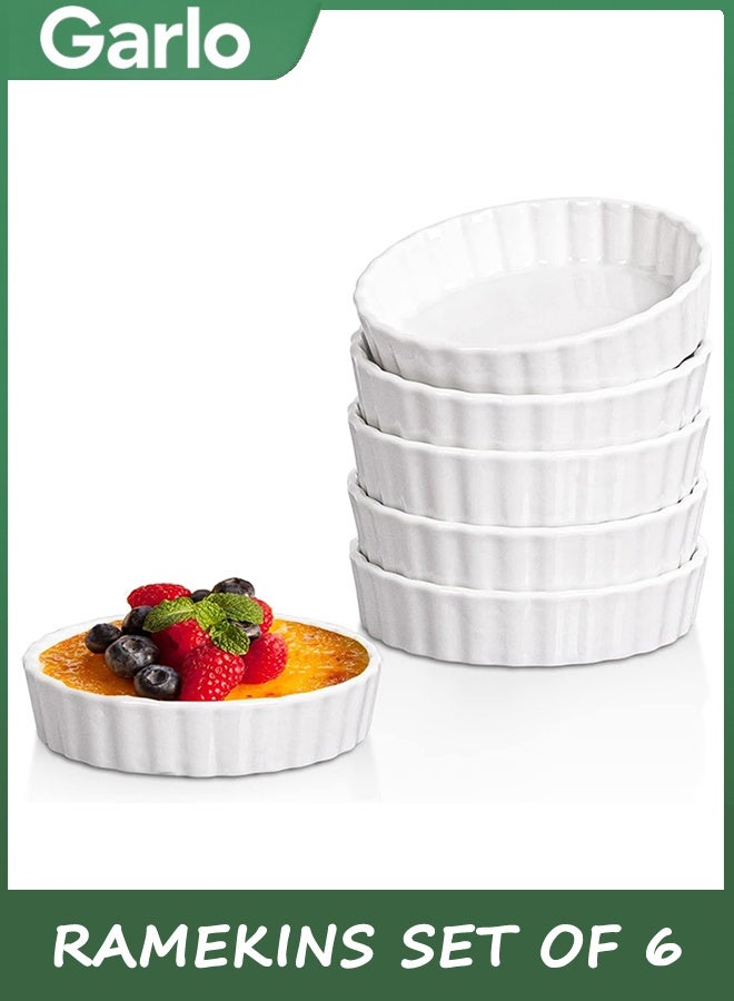 جارلو مجموعة من 6 ، ضحلة كريم برولي رامكين ، 12 * 12 * 2 سم رامكينز للخبز ، طبق البورسلين سوفلي صغير فطيرة المقلاي الفرن الآمن ، الأطباق الدائرية المزروعة - Image 1