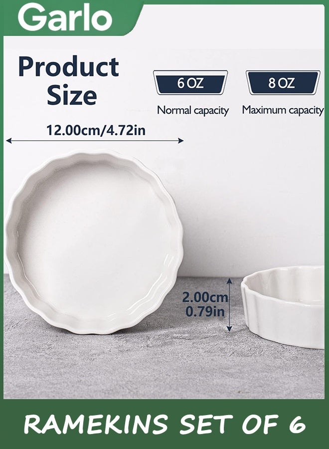 جارلو مجموعة من 6 ، ضحلة كريم برولي رامكين ، 12 * 12 * 2 سم رامكينز للخبز ، طبق البورسلين سوفلي صغير فطيرة المقلاي الفرن الآمن ، الأطباق الدائرية المزروعة - Image 2