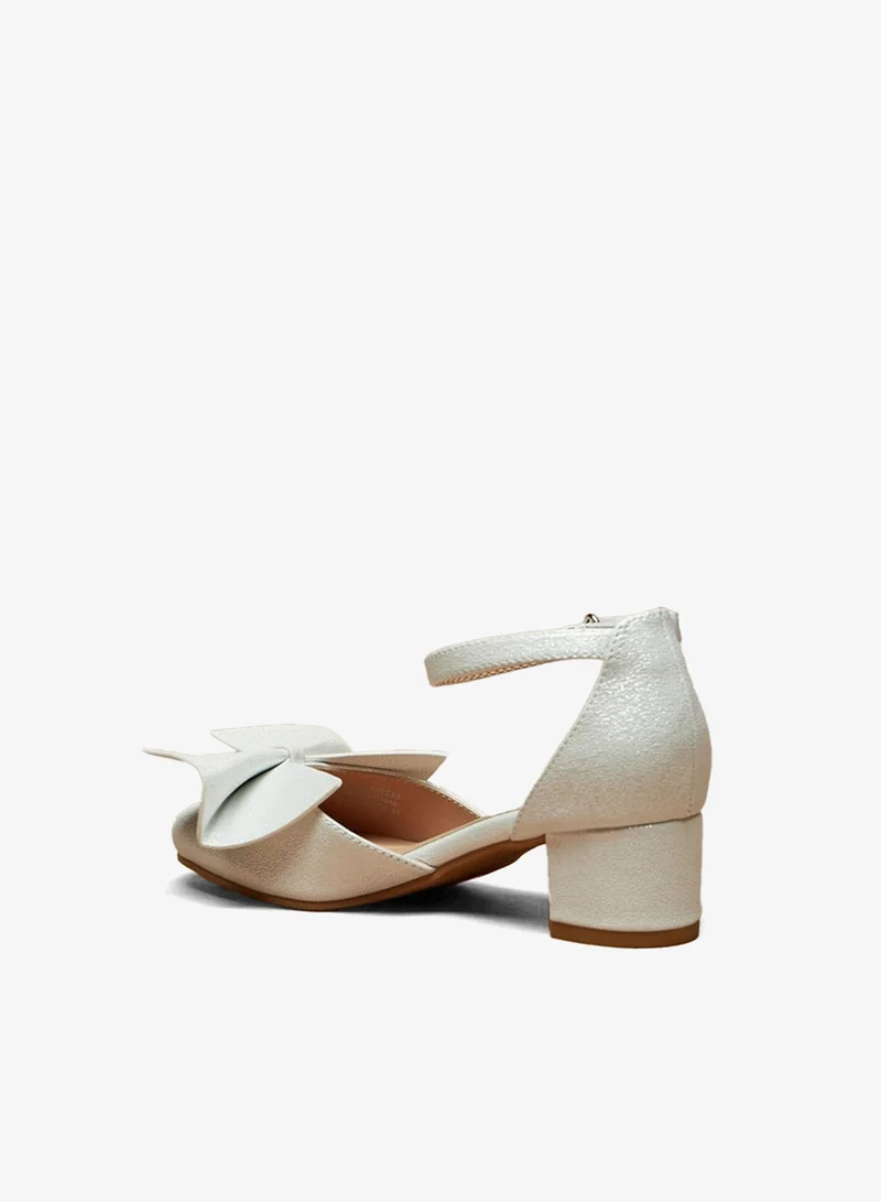 Celeste Girls' Bow Applique Ankle Strap Ballerinas with Block Heels Ramadan Collections