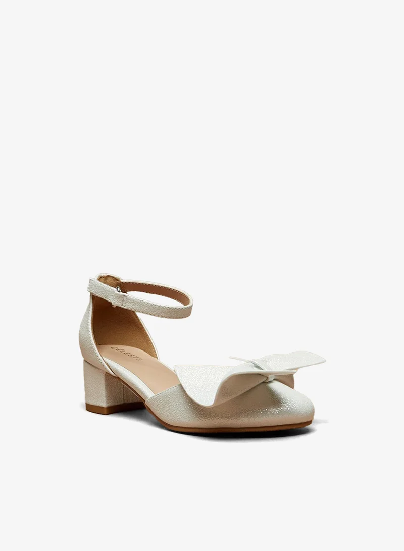 Celeste Girls' Bow Applique Ankle Strap Ballerinas with Block Heels Ramadan Collections