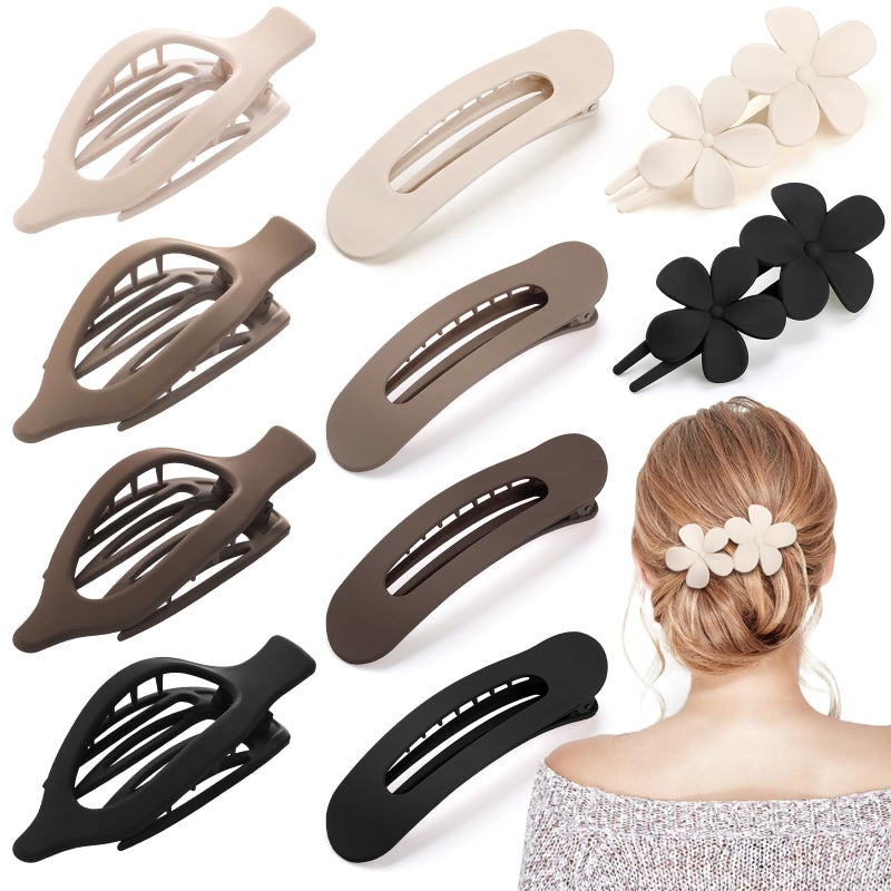 ProSuites 10 Pcs French Flat Hair Clips for Women - 3 Styles Non-slip Flat Claw Clips Matte Hair Claws for Thin Thick Hair - Image 1