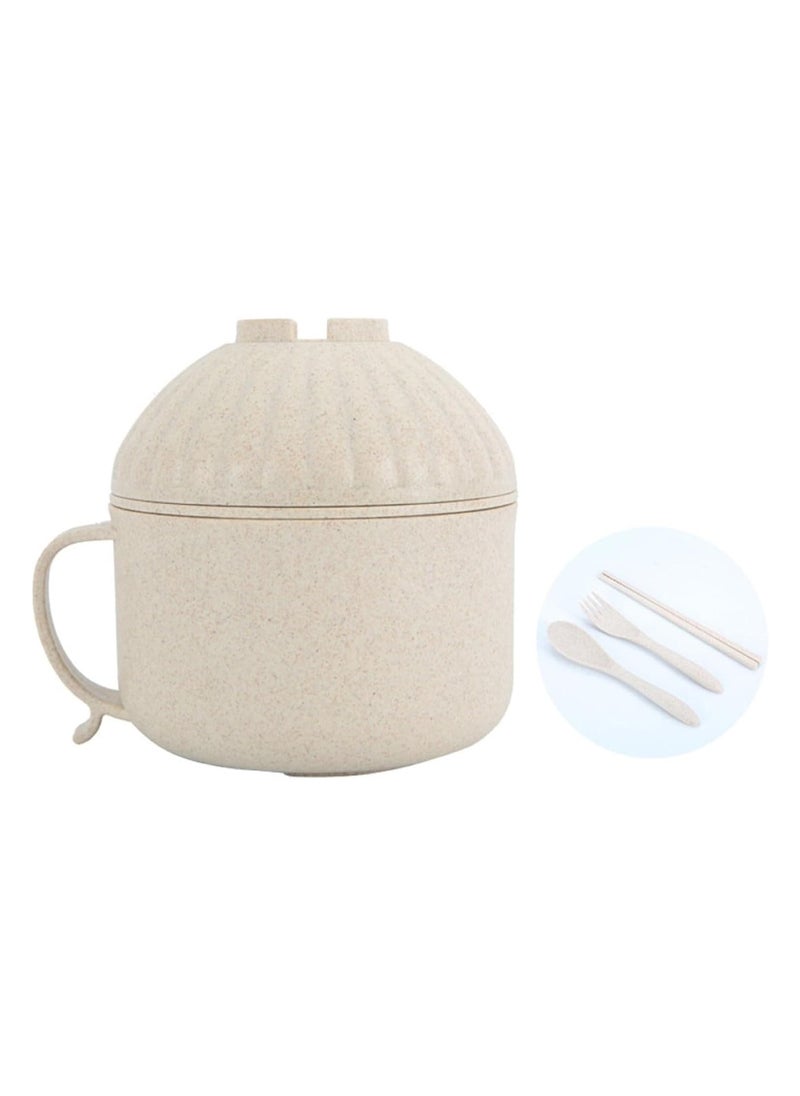 LIMITLESS Lunch Box, Instant Noodle Bowl Instant Noodle Cup With Compartment Microwave Ramen Cooker Bowl, And Chopsticks Cutlery Set Instant Noodle Bucket For Girls and Boys (Beige)  - Image 1