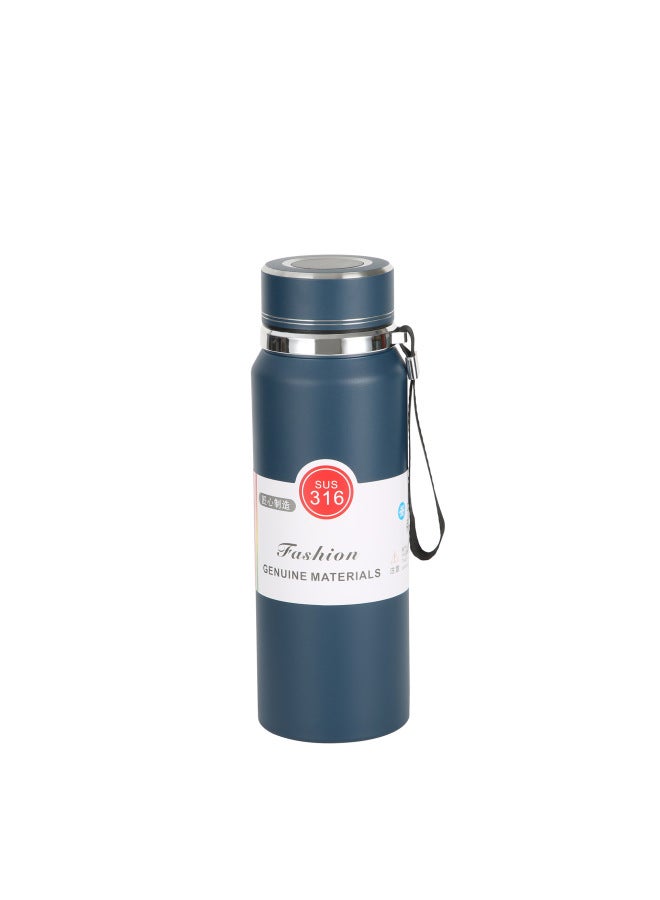Blue Minimalist 316 Stainless Steel Thermos Cup, Outdoor Portable Sports Sun Kettle With Tea Strainer, Vacuum Sling Bottle