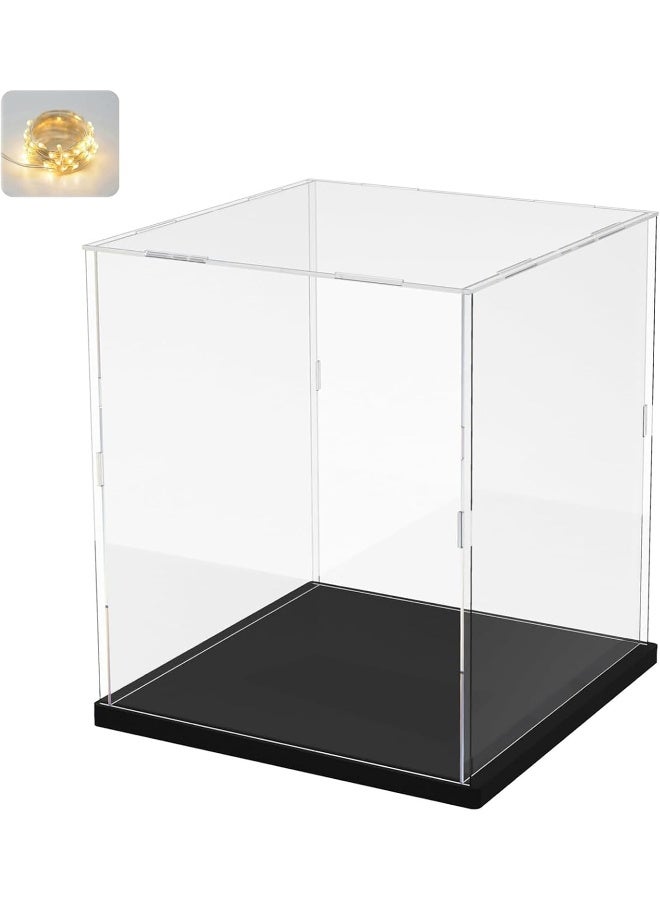 TPGP Thickened Clear Acrylic Display Case for Lego 75328 75976 Collectibles Minifigure, Self-Assembly Transparent Box Dustproof Protection with Wood-Plastic Base & String Light, Black Inside 5.9x5.9x7.9in - Image 1