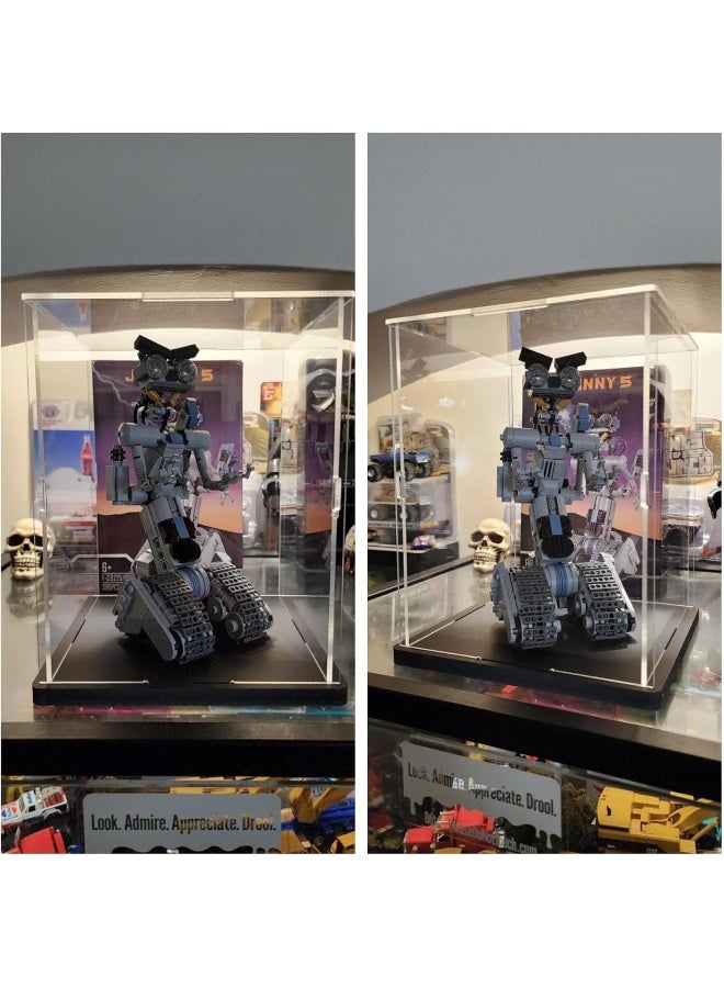 TPGP Thickened Clear Acrylic Display Case for Lego 75328 75976 Collectibles Minifigure, Self-Assembly Transparent Box Dustproof Protection with Wood-Plastic Base & String Light, Black Inside 5.9x5.9x7.9in - Image 5