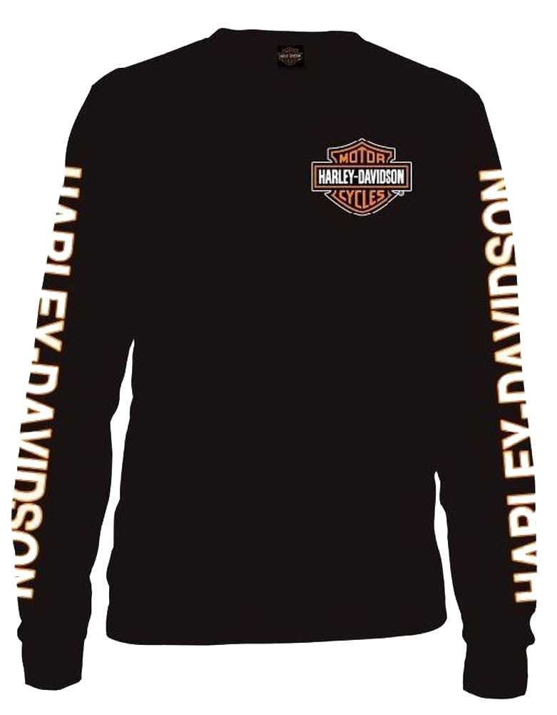 HARLEY DAVIDSON Harley-Davidson Men's Long Sleeve Orange Bar & Shield Black Shirt 30291744  - Image 1