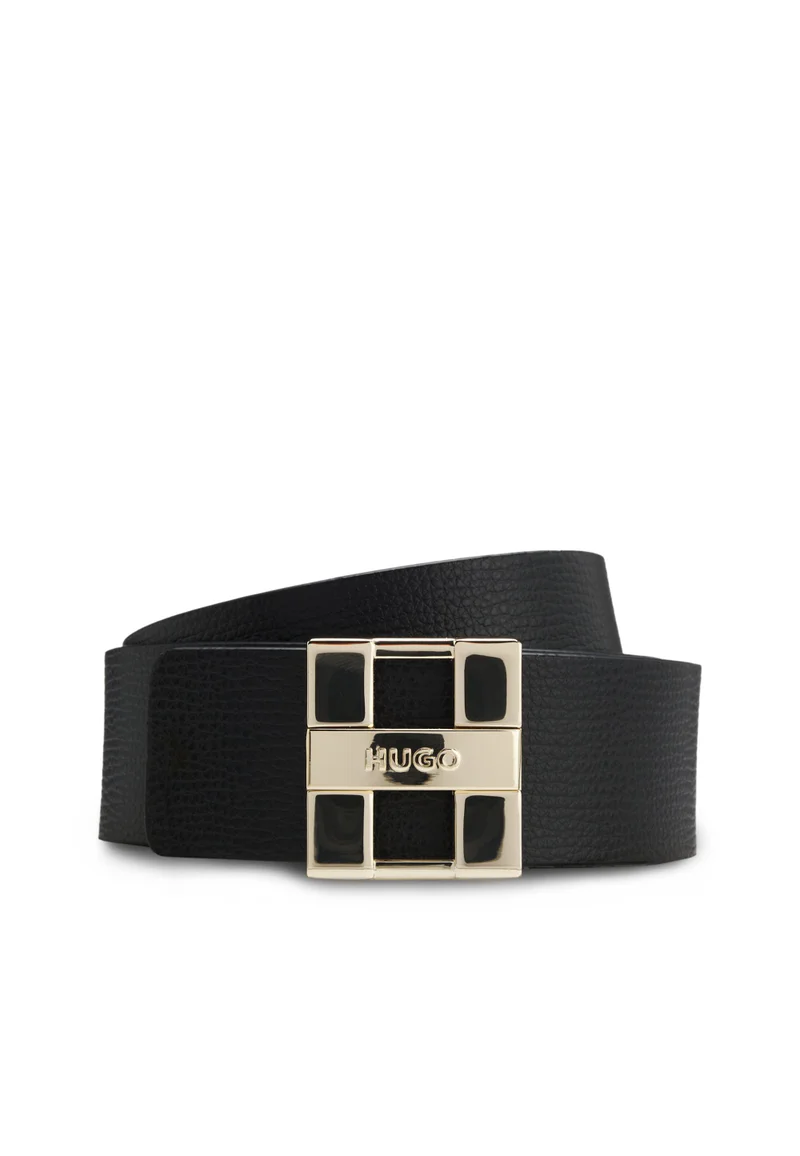 هوجو Reversible belt in grained and smooth Italian leather