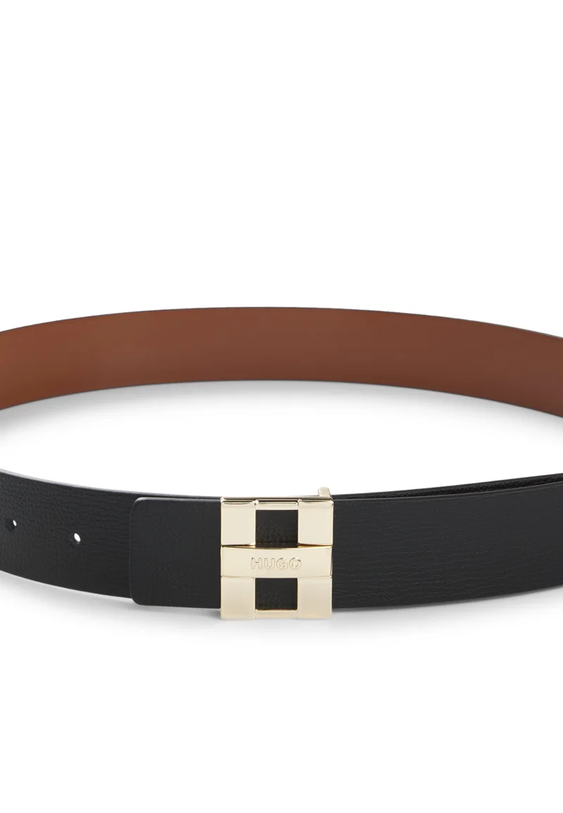 هوجو Reversible belt in grained and smooth Italian leather