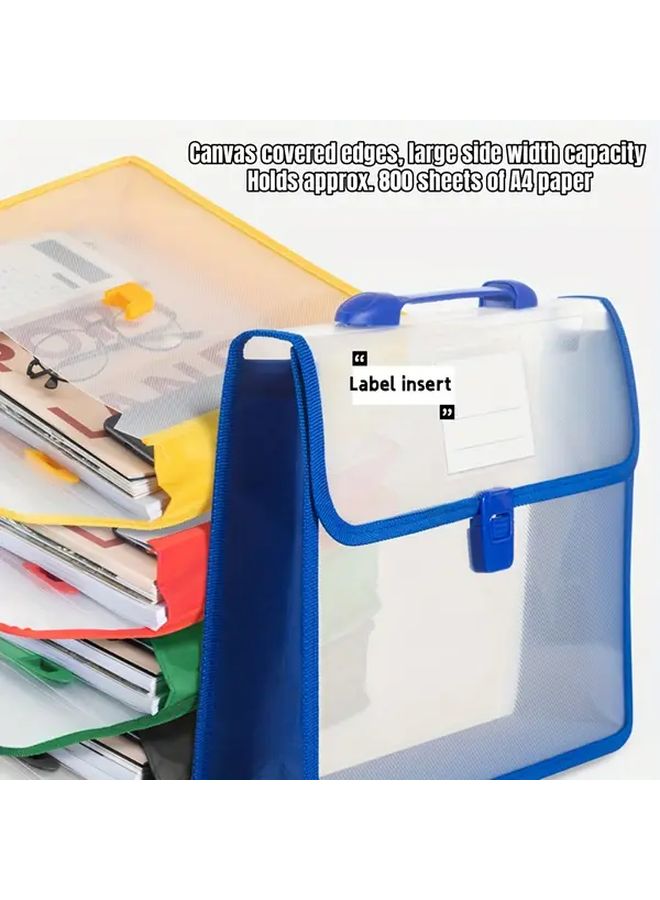 حقيبة ملفات A4 محمولة كبيرة السعة باللون الأزرق، منظمة، تتسع لـ 800 ورقة للمدرسة والمكتب - Image 2