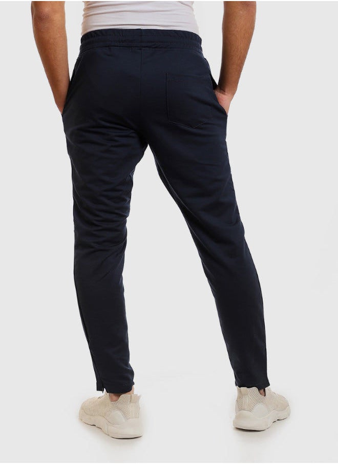 WHITE RABBIT - Zipper Trim Regular Fit Pants - Navy Blue - Image 1