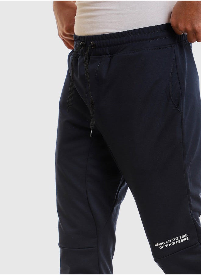 WHITE RABBIT - Zipper Trim Regular Fit Pants - Navy Blue - Image 1