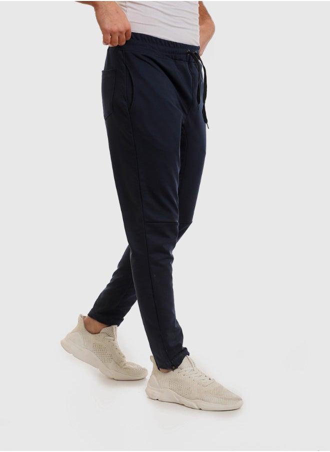 WHITE RABBIT - Zipper Trim Regular Fit Pants - Navy Blue - Image 1