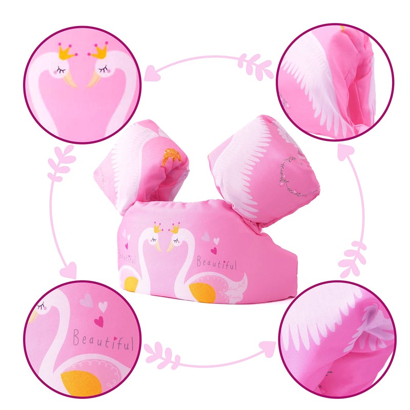 GoKiddie قفاز السباحة الوردي GoKiddie للفتيات حتى 55 رطلاً - سترة أطفال، جاكيتات، عوامات، عوامات ذراع، رفيق بركة/ paddle للأطفال من 30-55 رطلاً مع نظارات السباحة وقبعة - قفازات للأطفال، أطفال، أطفال صغار - Image 2