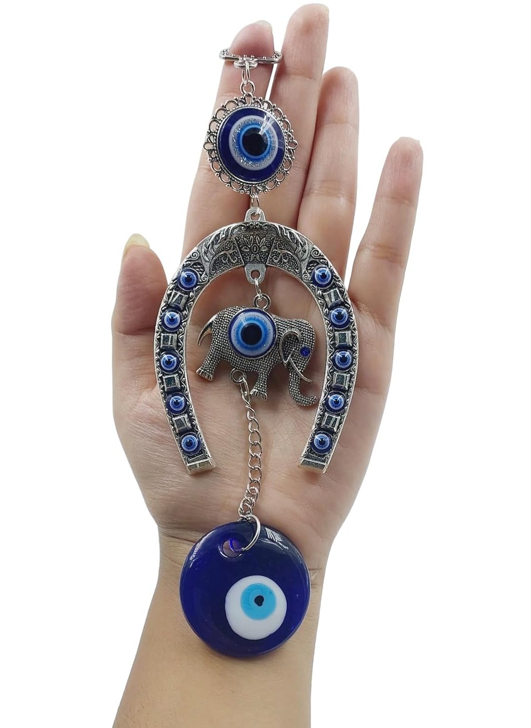 ART FLAUNTS ART FLAUNTS Evil Eye Hanging for House Decoration Home Entrance Door Nazar Battu for Home Protection Horseshoe with Elephant  - Image 1