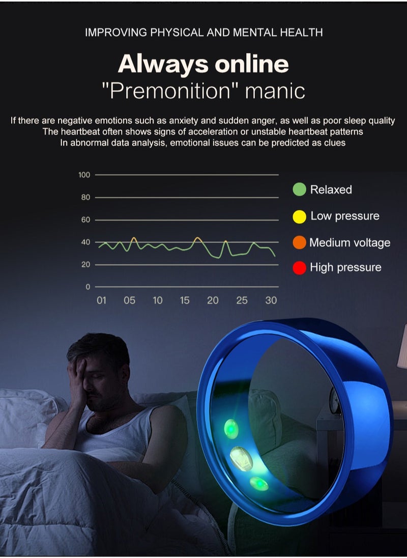 General - Smart Health Ring for Health Monitor Sleep Monitoring Blood Oxygen Heart Rate Calories Burned Finger Temperature Step Tracker Newest Intelligent Wearable Device Wireless Charging Black No.17# - Image 1