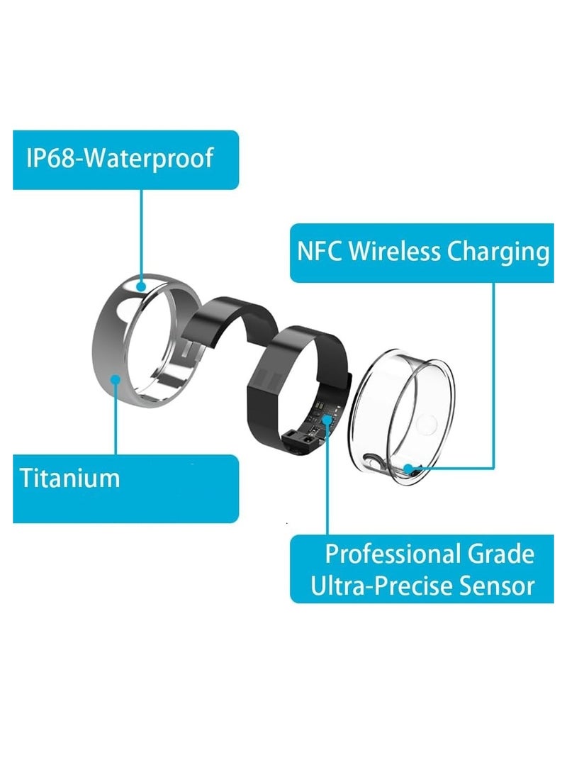 General - Smart Health Ring for Health Monitor Sleep Monitoring Blood Oxygen Heart Rate Calories Burned Finger Temperature Step Tracker Newest Intelligent Wearable Device Wireless Charging Black No.17# - Image 1
