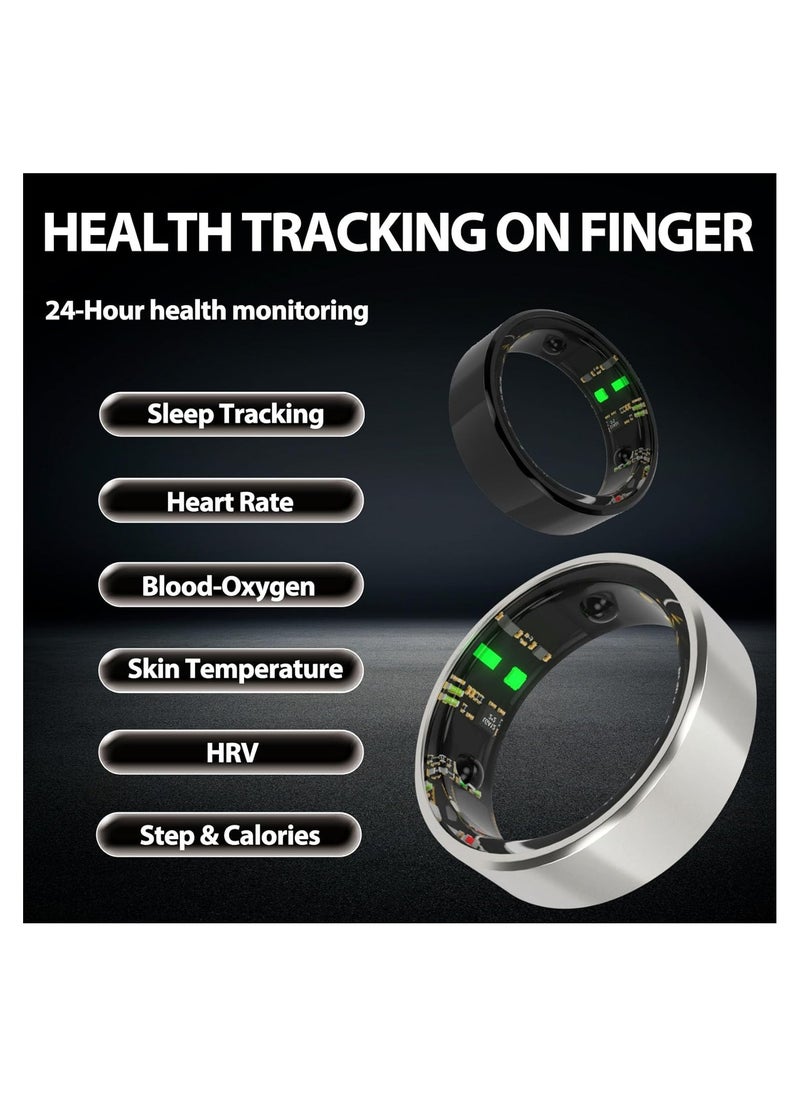 General - Smart Health Ring for Health Monitor Sleep Monitoring Blood Oxygen Heart Rate Calories Burned Finger Temperature Step Tracker Newest Intelligent Wearable Device Wireless Charging Black No.17# - Image 1