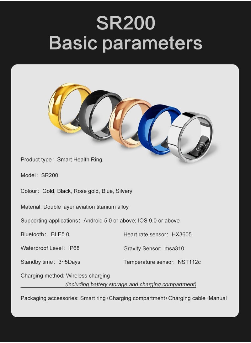 General - Smart Health Ring for Health Monitor Sleep Monitoring Blood Oxygen Heart Rate Calories Burned Finger Temperature Step Tracker Newest Intelligent Wearable Device Wireless Charging Black No.17# - Image 1