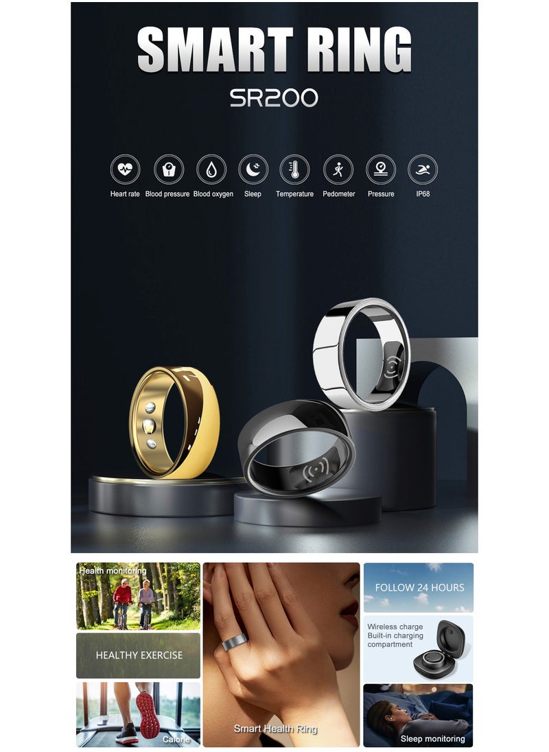 General - Smart Health Ring for Health Monitor Sleep Monitoring Blood Oxygen Heart Rate Calories Burned Finger Temperature Step Tracker Newest Intelligent Wearable Device Wireless Charging Black No.17# - Image 1
