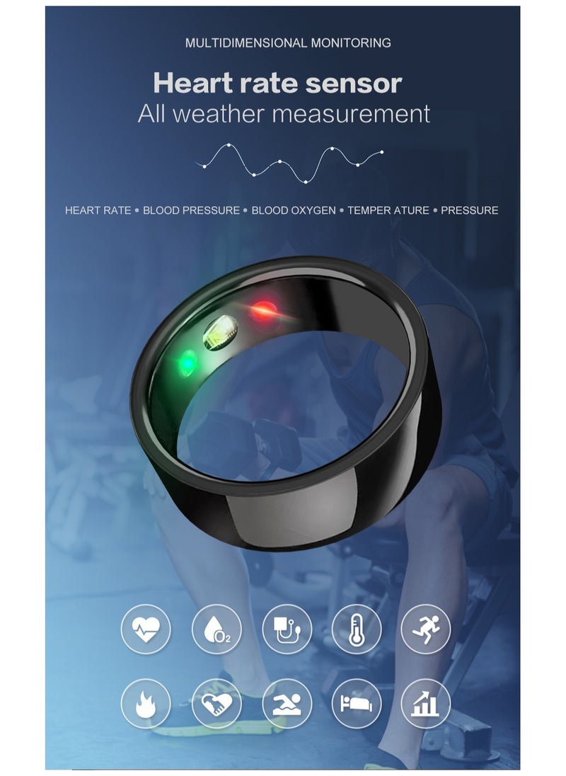 General - Smart Health Ring for Health Monitor Sleep Monitoring Blood Oxygen Heart Rate Calories Burned Finger Temperature Step Tracker Newest Intelligent Wearable Device Wireless Charging Black No.17# - Image 1