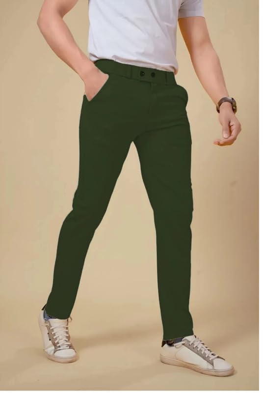 NoseQueen Men's Slim Fit Cargo Trousers | Stretchable Formal Men Trousers | Stylish Slim Fit Trouser for Men | Polycotton Knitted Fabric Pant for Man Green - Image 5