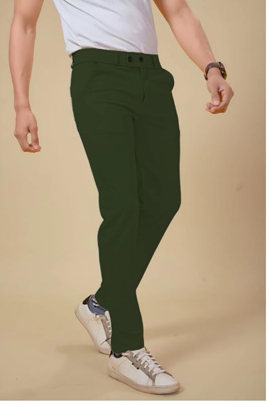 NoseQueen Men's Slim Fit Cargo Trousers | Stretchable Formal Men Trousers | Stylish Slim Fit Trouser for Men | Polycotton Knitted Fabric Pant for Man Green - Image 4