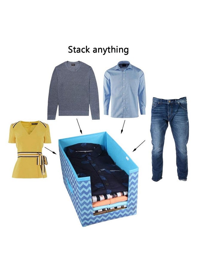 PrettyKrafts 3 Pcs Non Woven Large Capacity Shirt Stacker/Foldable & Stackable Closet Wardrobe Cupboard Organizer/Multipurpose Clothes Shelf Storage Box Organizer (Blue, 25X38X24 Cm) - Image 4