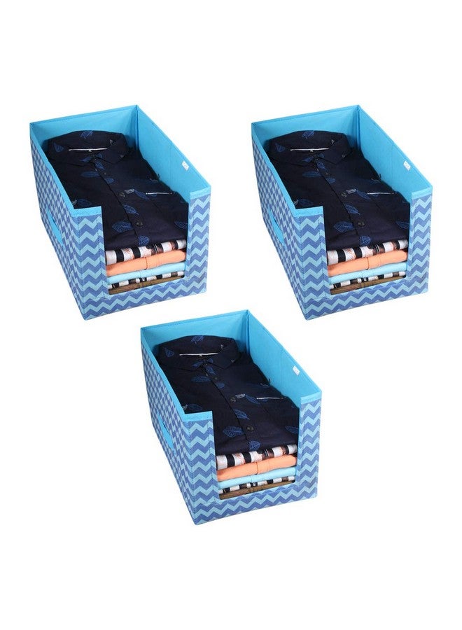 PrettyKrafts 3 Pcs Non Woven Large Capacity Shirt Stacker/Foldable & Stackable Closet Wardrobe Cupboard Organizer/Multipurpose Clothes Shelf Storage Box Organizer (Blue, 25X38X24 Cm) - Image 1