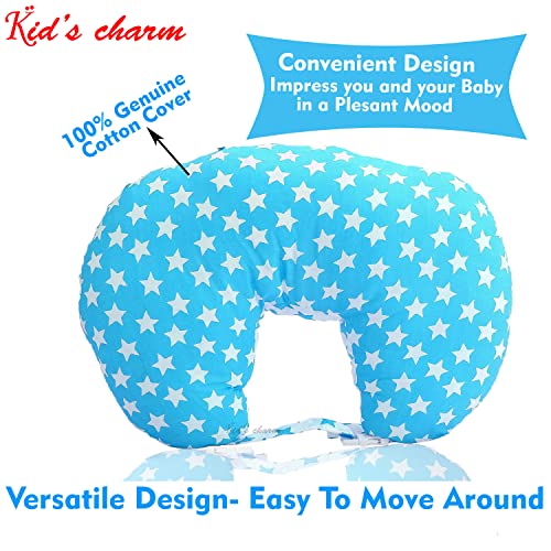 Kid's Charm Milky Star-Mini Portable 6 in 1 for 0 to 4 Months New Born Baby Feeding Pillow for Mother Baby Breastfeeding|Feeding Pillow for Breastfeeding with Removable Cover, Cotton Pillow(Blue) - Image 4