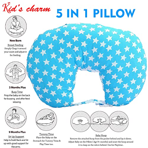 Kid's Charm Milky Star-Mini Portable 6 in 1 for 0 to 4 Months New Born Baby Feeding Pillow for Mother Baby Breastfeeding|Feeding Pillow for Breastfeeding with Removable Cover, Cotton Pillow(Blue) - Image 3