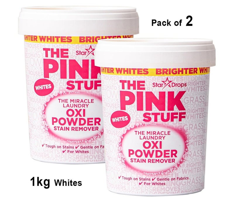 The Pink Stuff Oxi Powder Stain Remover for Whites 1kg (Pack of 2) – Powerful Laundry Whitener, Oxygen Bleach, Deep Cleaning, Removes Tough Stains - Image 2